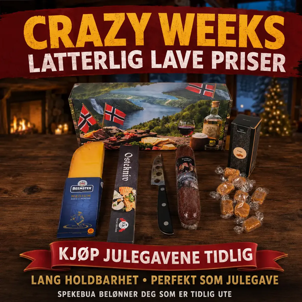 Crazy Weeks Ost- og spekepakke med Serranosnabb og karamellerUkens tilbud
